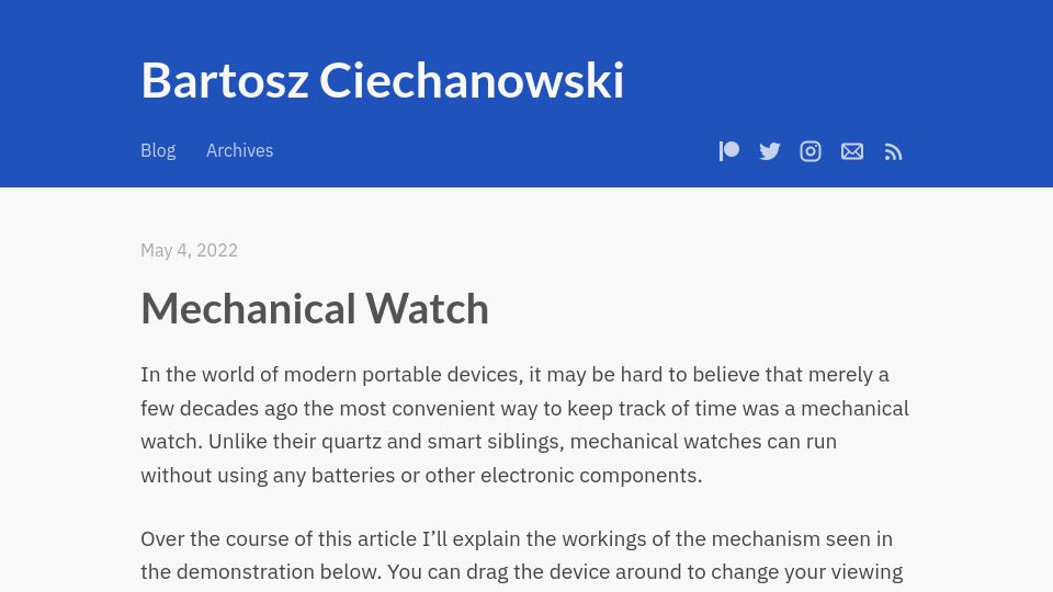 Screenshot of ciechanow.ski: Mechanical Watch (2022)
