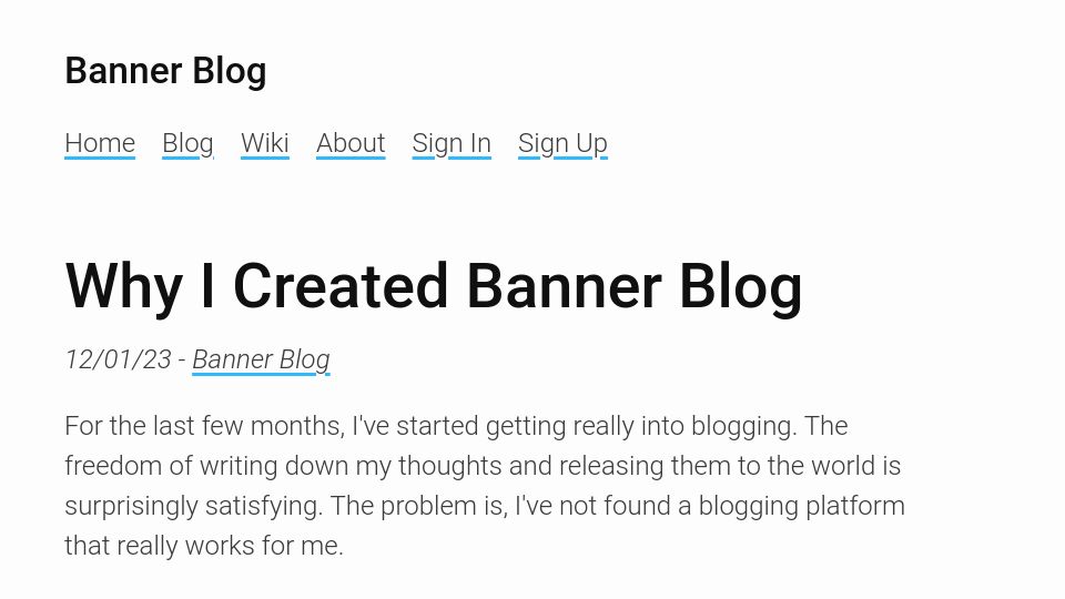 Screenshot of bannerblog.dev: Why I created Banner Blog