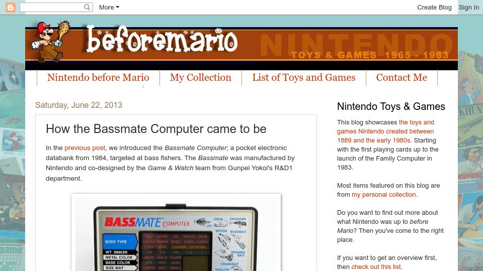 Screenshot of blog.beforemario.com: How the Bassmate Computer came to be