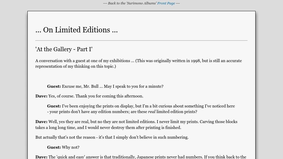 Screenshot of woodblock.com: On Limited Editions (1998)