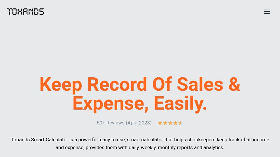 Screenshot of smart.tohands.in: Tohands – Smart calculator for small businesses