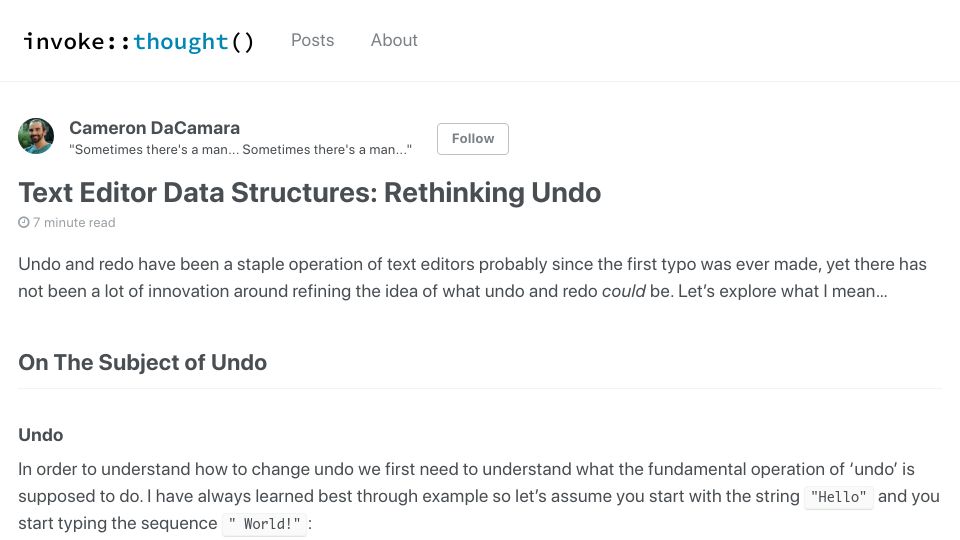 Screenshot of cdacamar.github.io: Text Editor Data Structures: Rethinking Undo