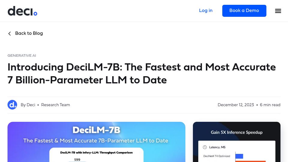 Screenshot of deci.ai: DeciLM-7B: The Fastest and Most Accurate 7B-Parameter LLM to Date