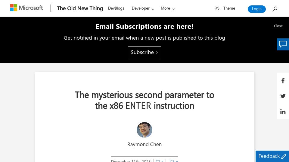 Screenshot of devblogs.microsoft.com: The mysterious second parameter to the x86 ENTER instruction