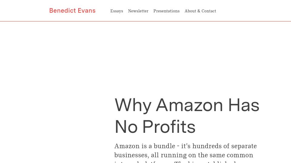 Screenshot of ben-evans.com: Why Amazon Has No Profits