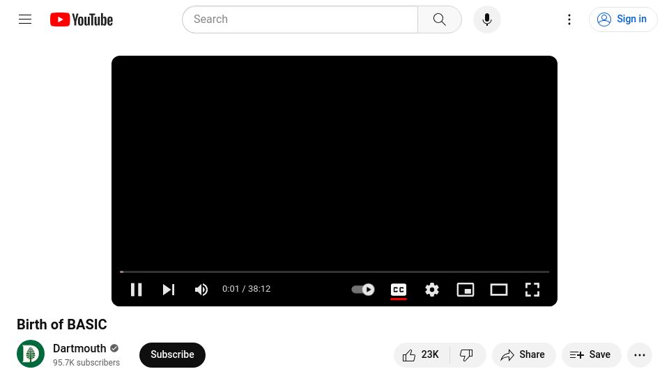 Screenshot of youtube.com: Birth of BASIC (2014) [video]