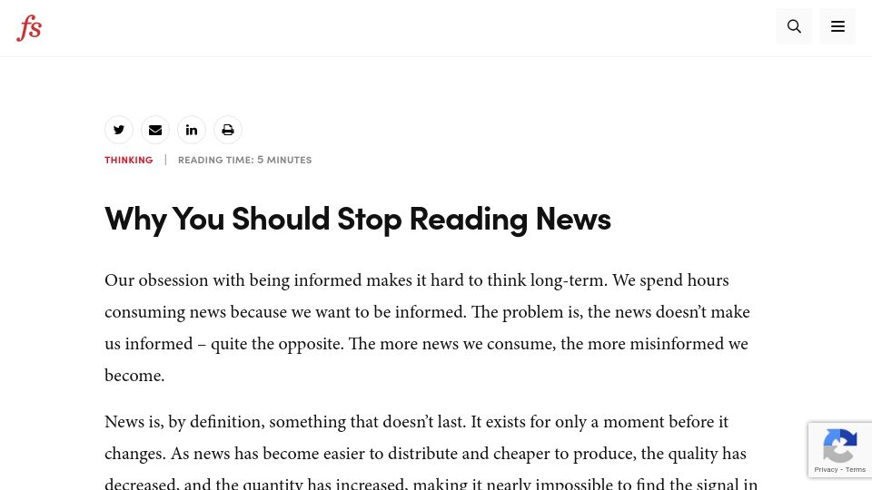 Screenshot of fs.blog: Stop Reading News