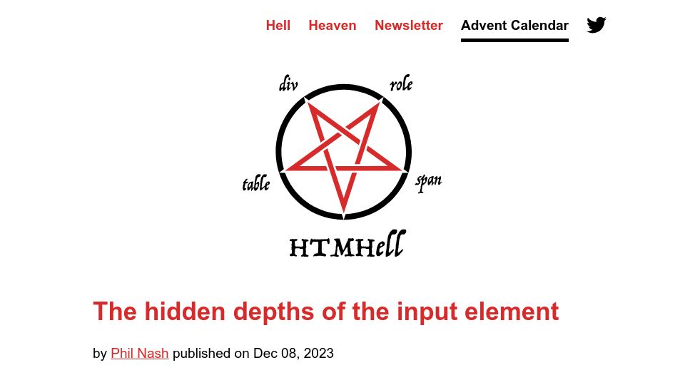 Screenshot of htmhell.dev: The depths of the input element