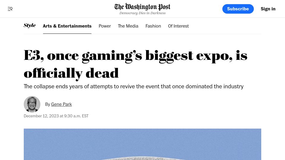 Screenshot of washingtonpost.com: E3 Is Officially Dead