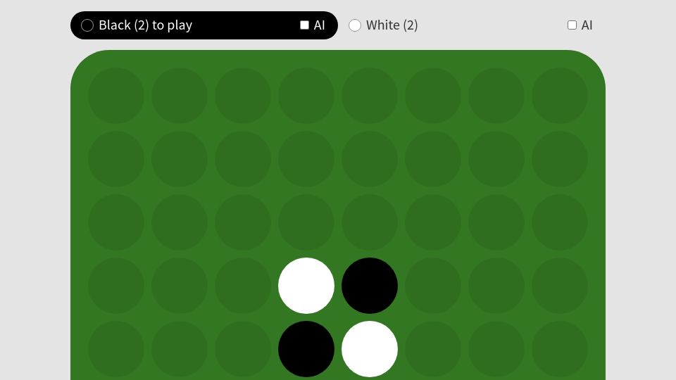 Screenshot of jawj.github.io: Show HN: Play Othello in your web browser (made with Mithril)