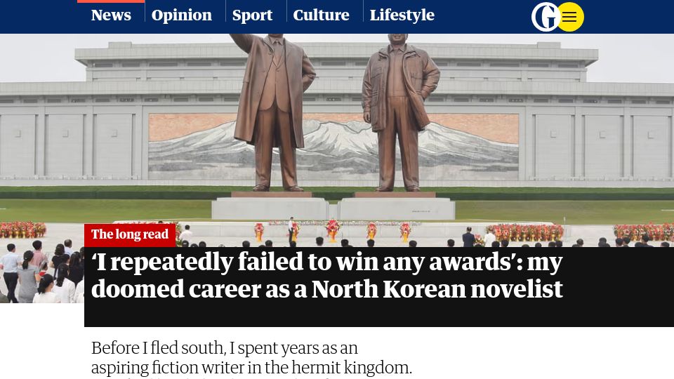 Screenshot of theguardian.com: My doomed career as a North Korean novelist