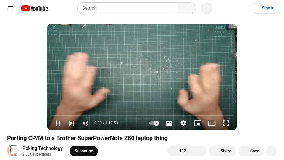 Screenshot of youtube.com: Porting CP/M to the Brother SuperPowerNote Z80 laptop thing [video]