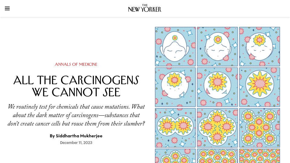 Screenshot of newyorker.com: Carcinogens that don’t create cancer cells but rouse them