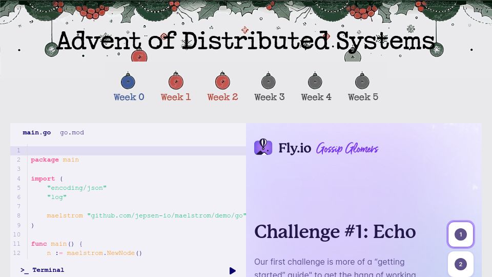 Screenshot of aods.cryingpotato.com: Show HN: Advent of Distributed Systems