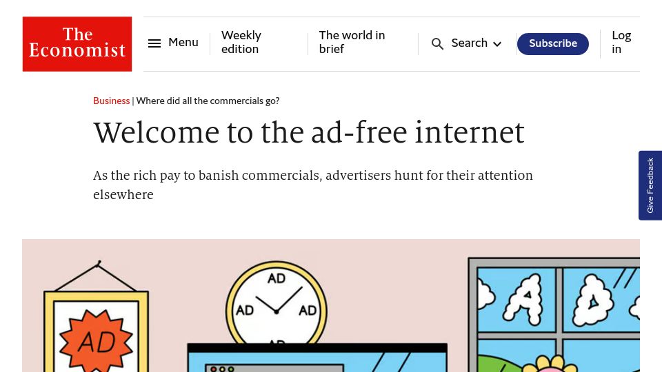 Screenshot of economist.com: Welcome to the ad-free internet