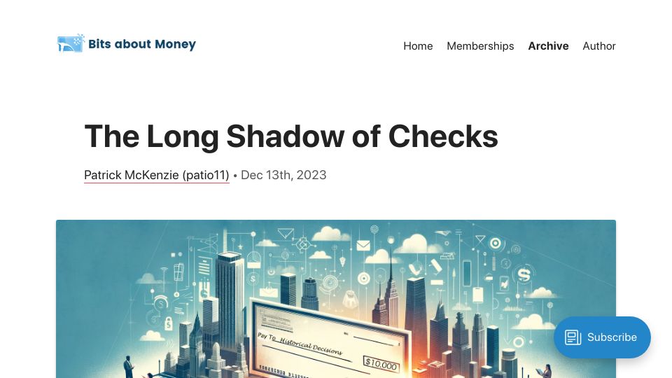 Screenshot of bitsaboutmoney.com: The Long Shadow of Checks
