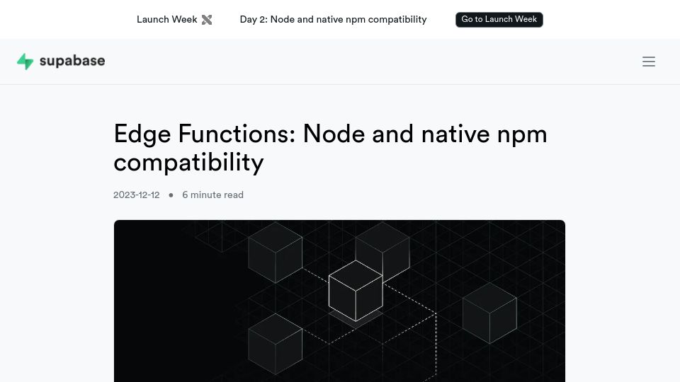 Screenshot of supabase.com: Edge functions: Node and native NPM compatibility