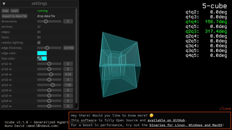 Screenshot of ncube.ndavd.com: Show HN: Visualize rotating objects from the 4th, 5th, nth dimensions