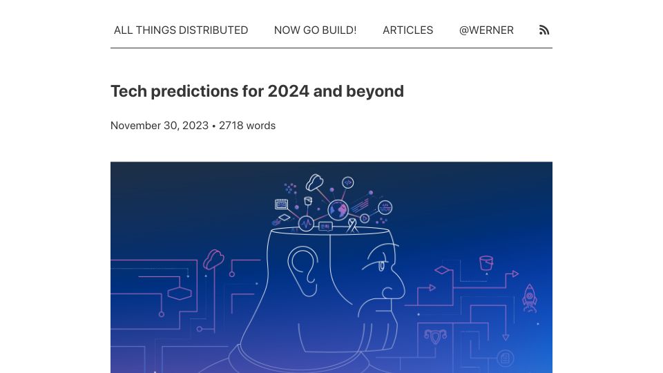 Screenshot of allthingsdistributed.com: Tech predictions for 2024 and beyond