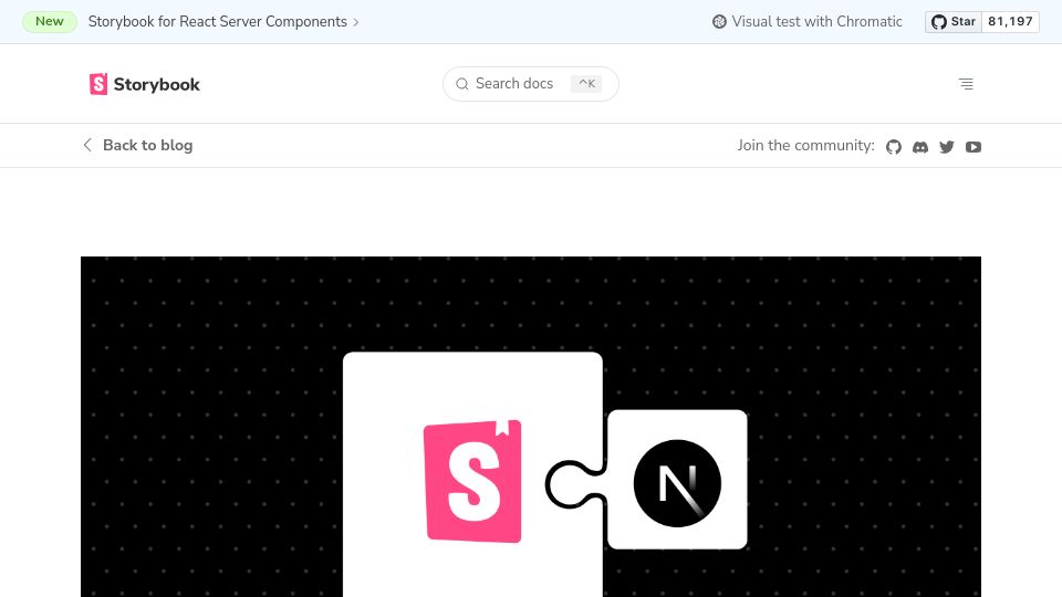 Screenshot of storybook.js.org: Storybook for React Server Components