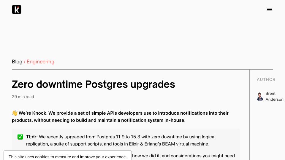 Screenshot of knock.app: Zero downtime Postgres upgrades