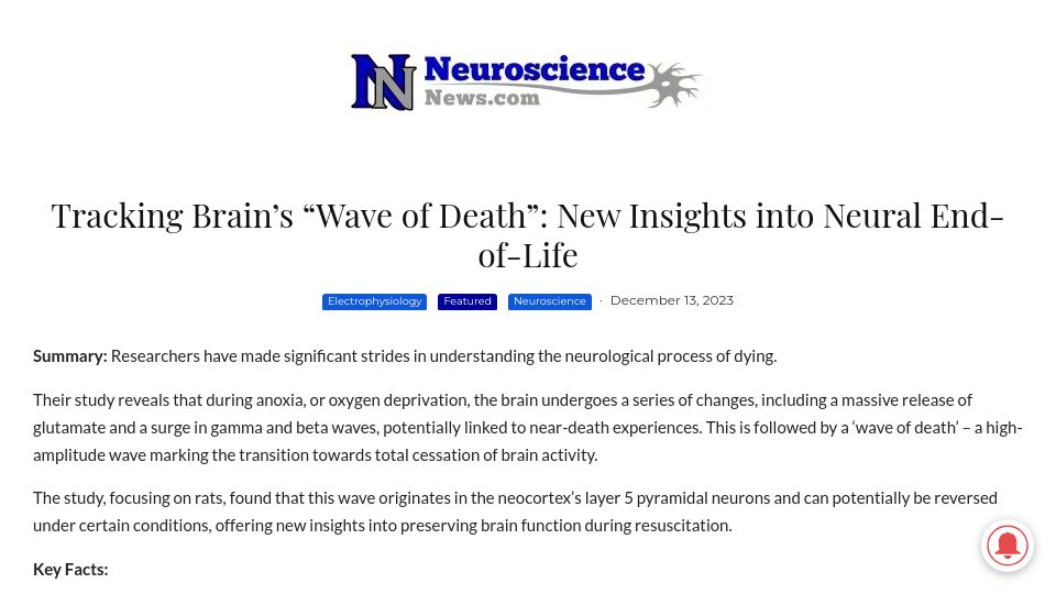Screenshot of neurosciencenews.com: New insights into neural end-of-life