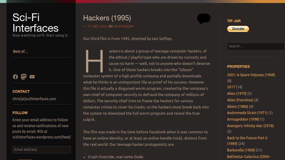 Screenshot of scifiinterfaces.com: Sci-Fi Interfaces: Hackers