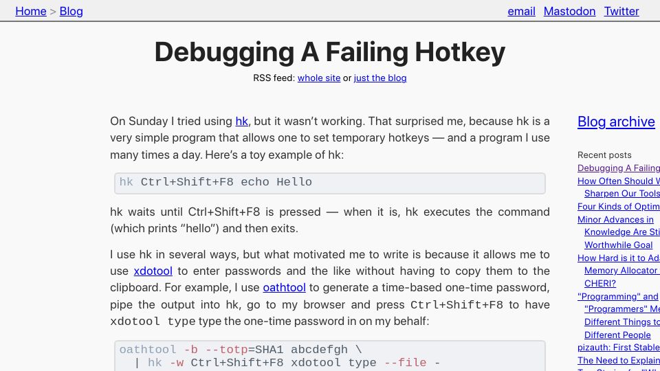 Screenshot of tratt.net: Debugging a Failing Hotkey