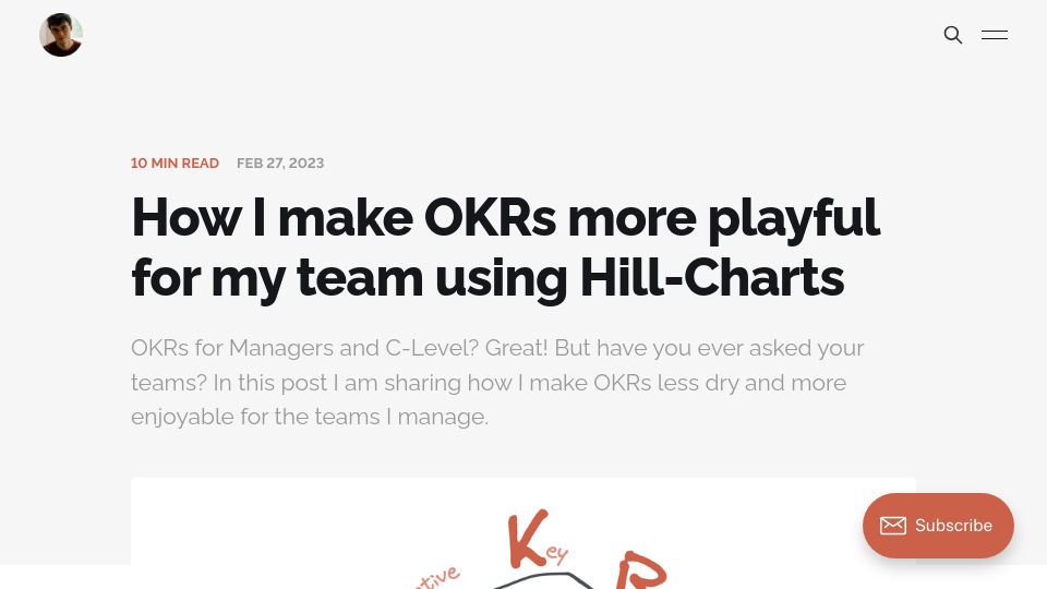 Screenshot of martin.sh: Making OKRs more playful using hill charts