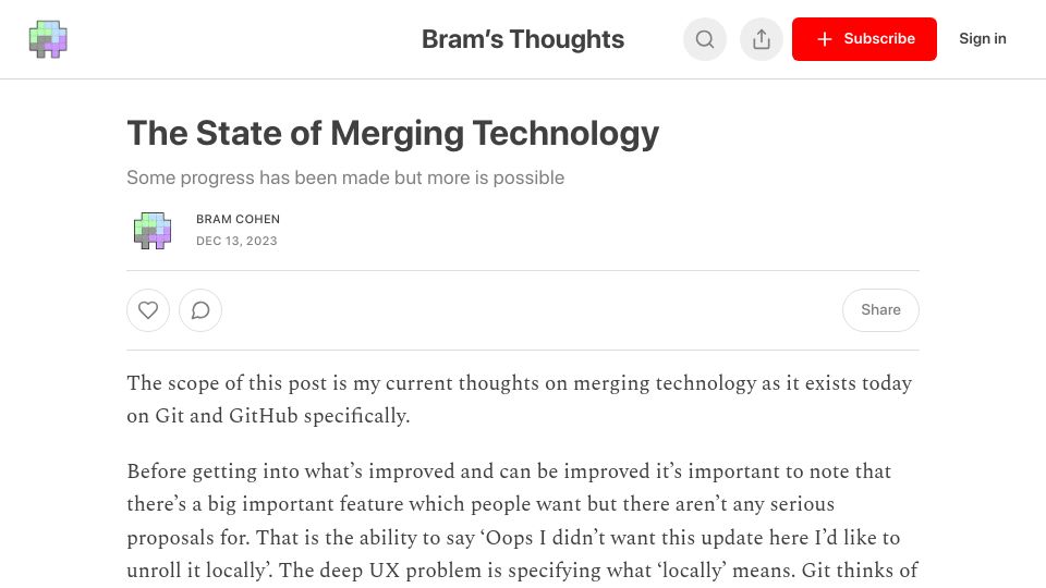 Screenshot of bramcohen.com: The state of merging technology