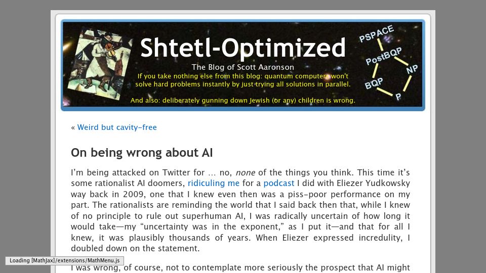 Screenshot of scottaaronson.blog: On being wrong about AI