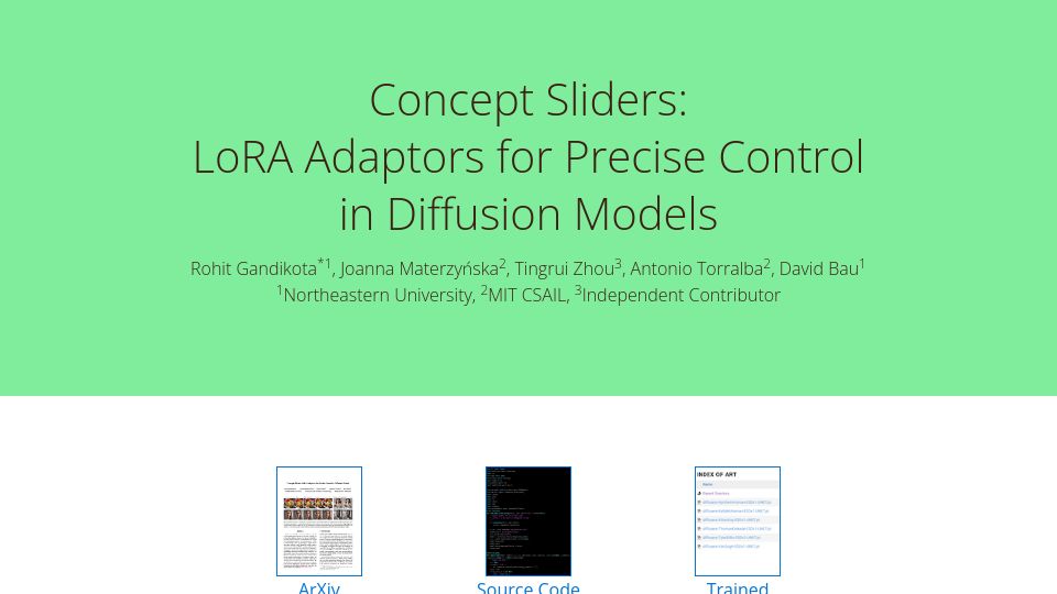 Screenshot of sliders.baulab.info: Concept sliders: LoRA adaptors for precise control in diffusion models