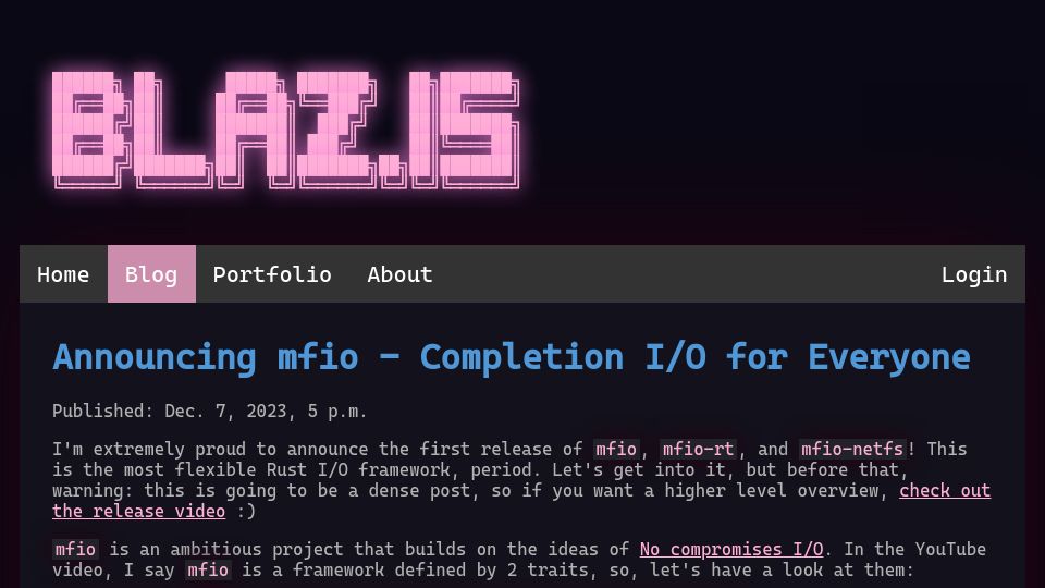 Screenshot of blaz.is: Mfio – Completion I/O for Rust