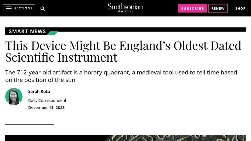 Screenshot of smithsonianmag.com: This device might be England’s oldest dated scientific instrument