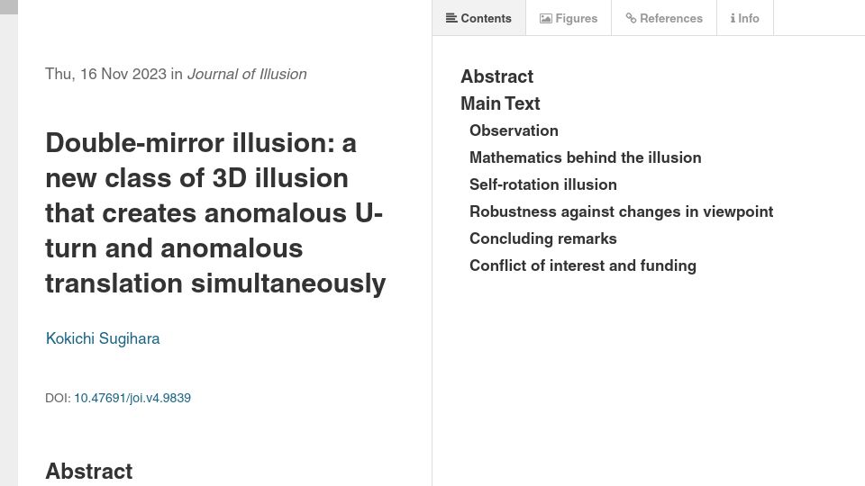 Screenshot of journalofillusion.net: Double-mirror illusion