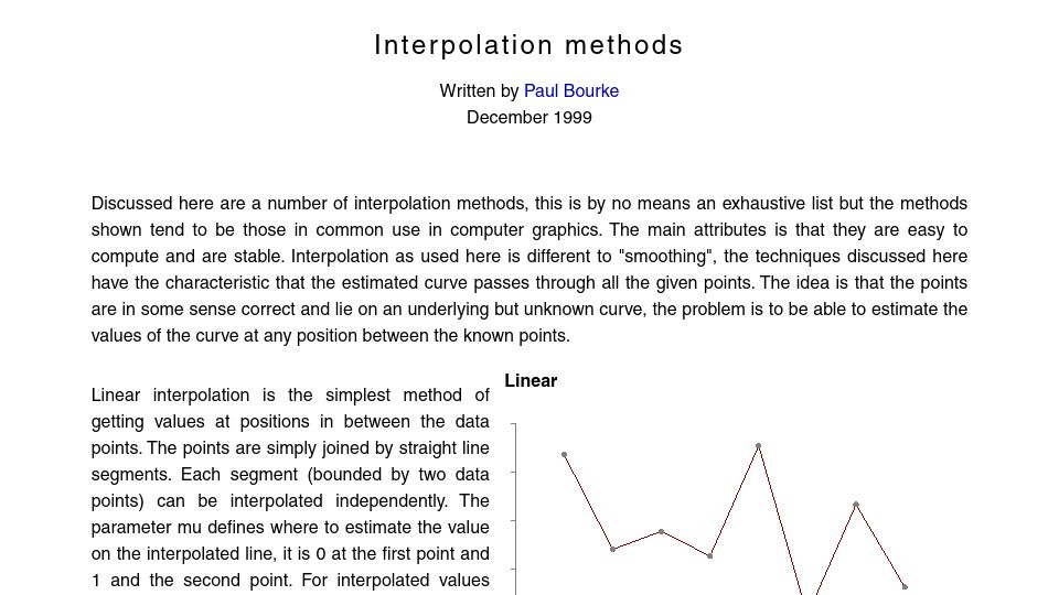 Screenshot of paulbourke.net: Interpolation methods (1999)