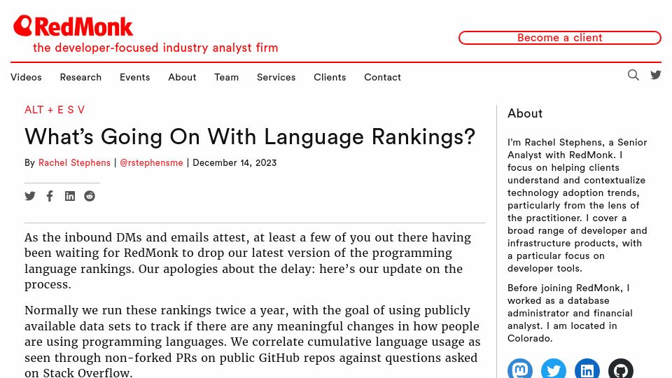 Screenshot of redmonk.com: What's Going on with Language Rankings?