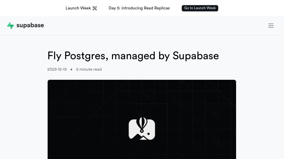 Screenshot of supabase.com: Fly Postgres, Managed by Supabase