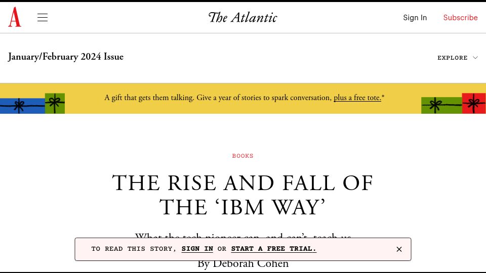 Screenshot of theatlantic.com: The Rise and Fall of the 'IBM Way'