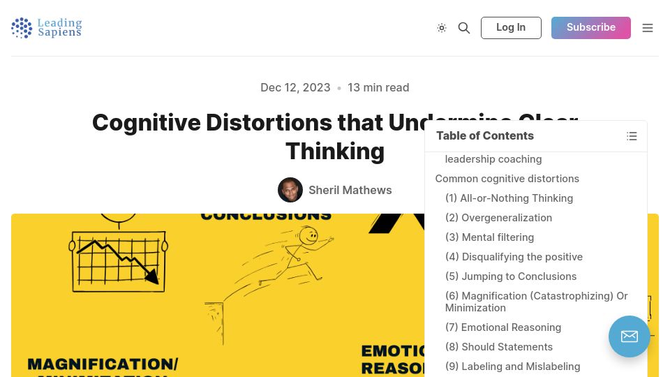 Screenshot of leadingsapiens.com: Cognitive Distortions That Undermine Clear Thinking