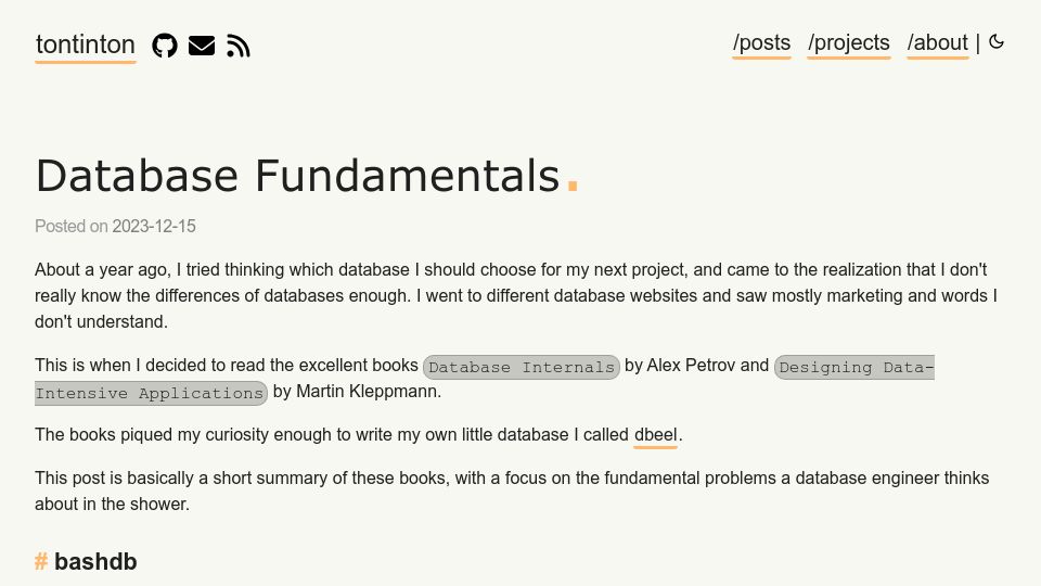 Screenshot of tontinton.com: Database Fundamentals