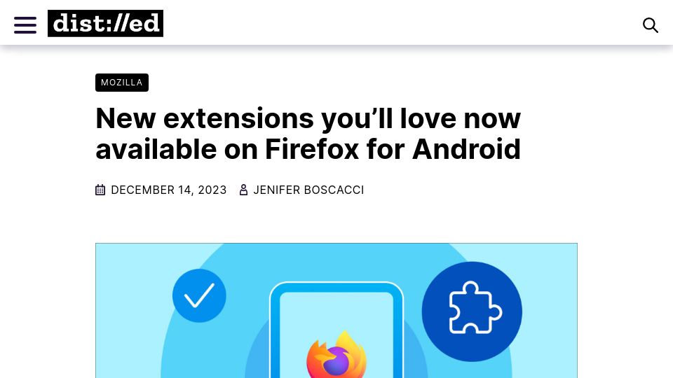 Screenshot of blog.mozilla.org: Mozilla expands extension support for Firefox for Android