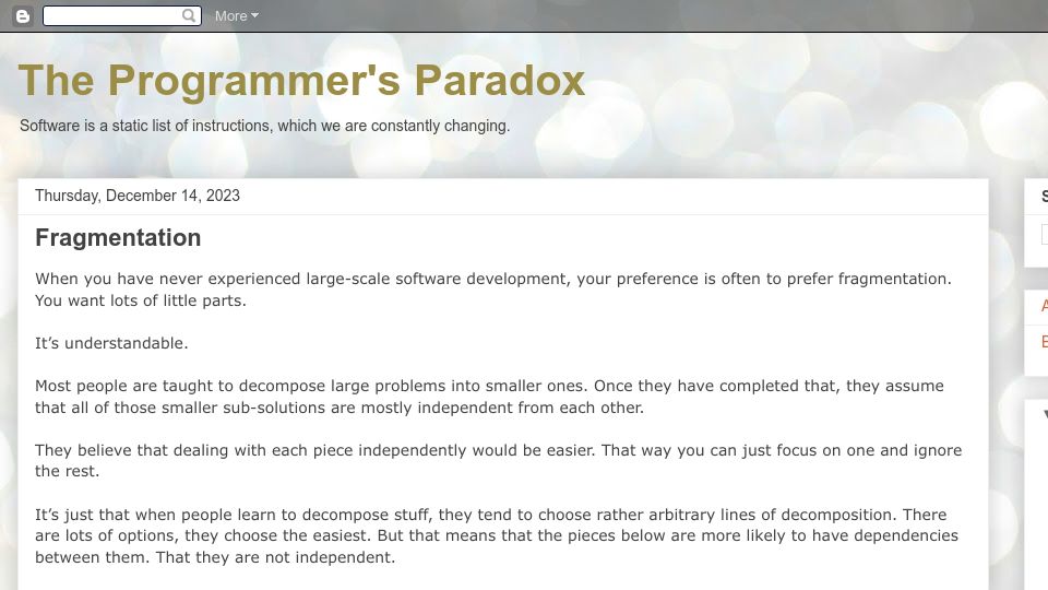 Screenshot of theprogrammersparadox.blogspot.com: Fragmentation