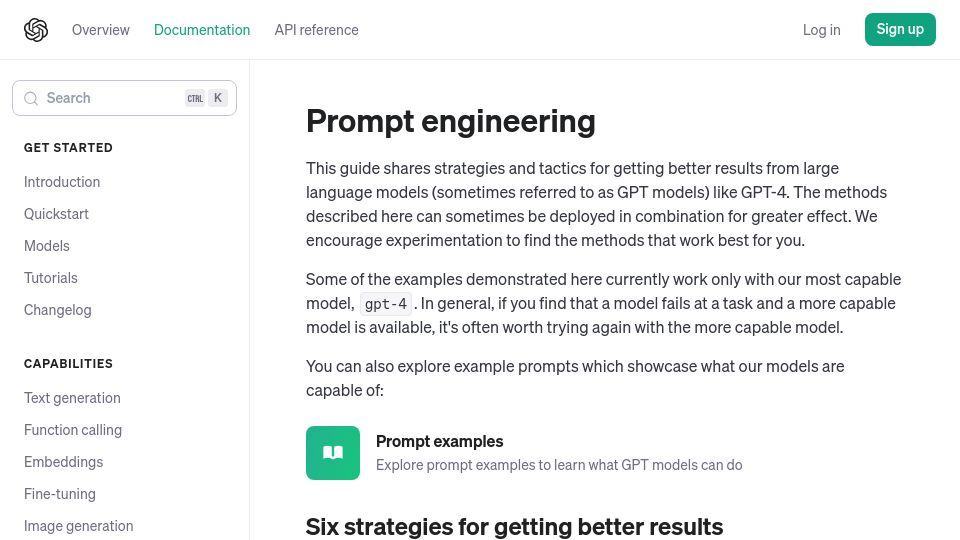 Screenshot of platform.openai.com: Prompt engineering