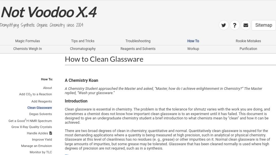 Screenshot of chem.rochester.edu: How to clean chemistry glassware