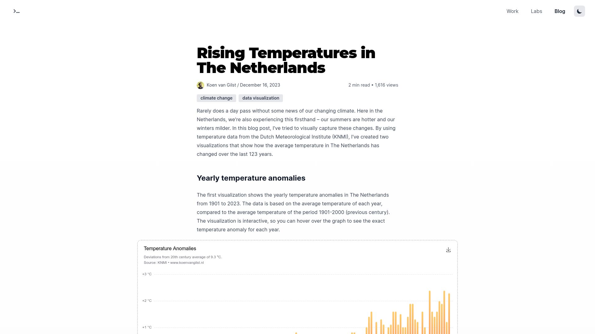 Screenshot of koenvangilst.nl: Rising Temperatures in the Netherlands