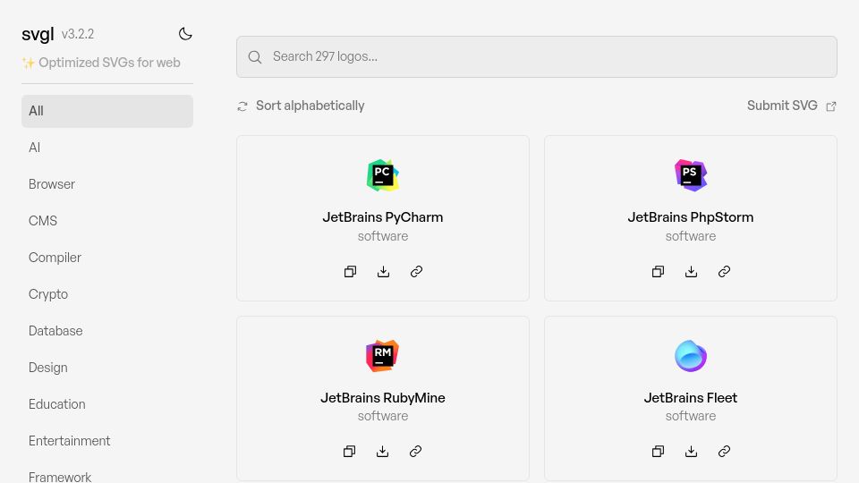Screenshot of svgl.vercel.app: A Beautiful library of SVG logos