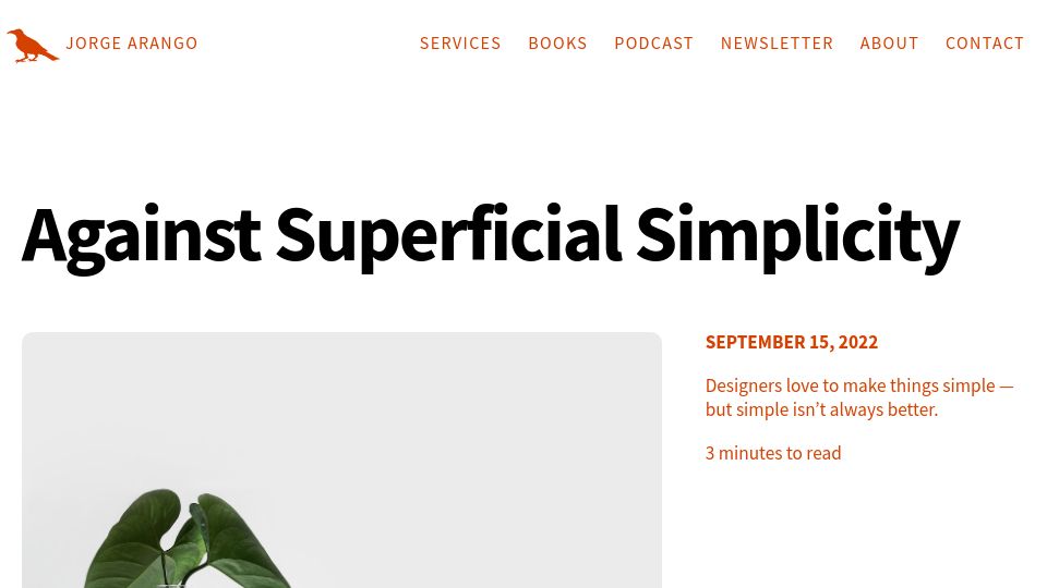 Screenshot of jarango.com: Against Superficial Simplicity (2022)