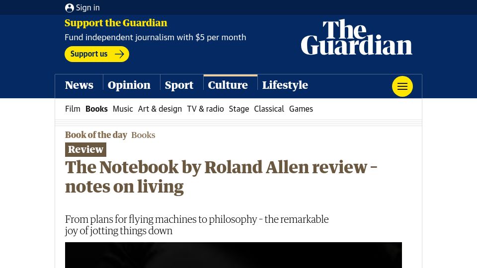 Screenshot of theguardian.com: The Notebook by Roland Allen review – notes on living