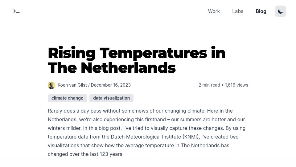 Screenshot of koenvangilst.nl: Rising Temperatures in the Netherlands